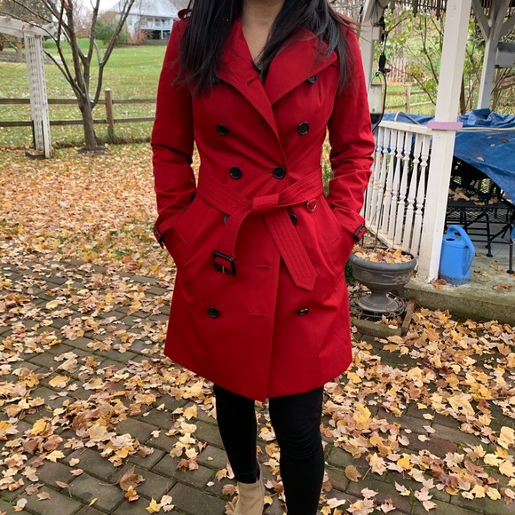 red burberry raincoat